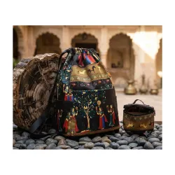 Drawstring Backpack for Women & Girls, Traditional Rajasthani Print Sling Bag