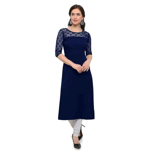 Image of Dream Beauty Fashion Women's Crepe Poly Net Round Neck Casual Straight Kurti