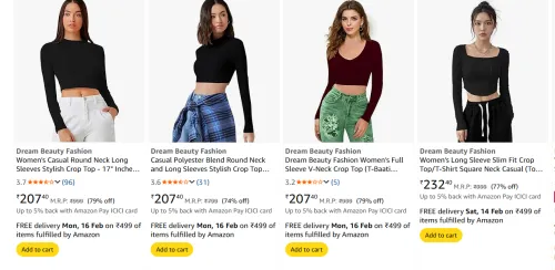 Image of Dream Beauty Fashion Women's full sleeves crop Tops upto 80% Discount