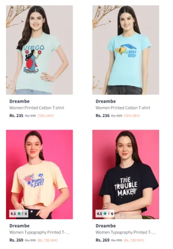 Image of Dreambe Women's T-shirts starting @ ₹235