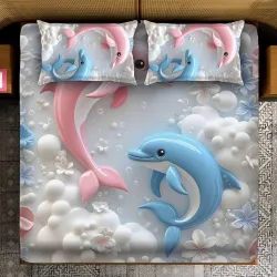 Dream Living Real Look 7D Design Queen Size Bedsheet (228x254 Inch) with 2 Pillow Covers (19x29 Inch) Fish Pair