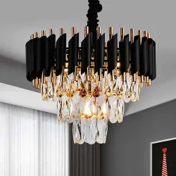 DREAMY DESIGNS Best Standard 400MM Chandelier 3-Tier Golden and Black with K9