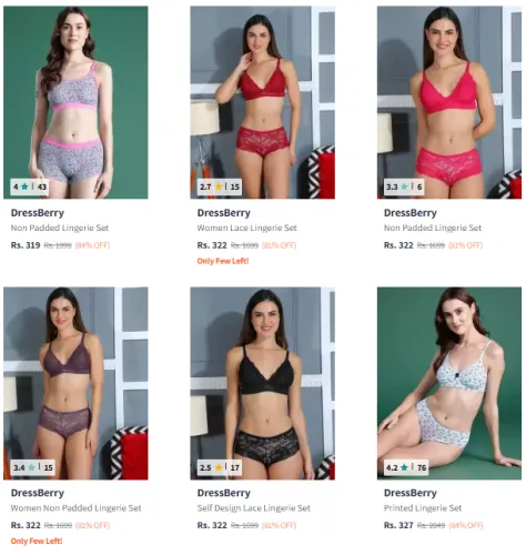 Image of DressBerry Brand Women's Lingerie Sets @ Minimum 80% Discount