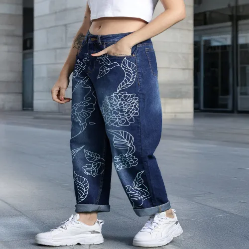 Image of DressBerry Women Printed Slouchy Fit Jeans