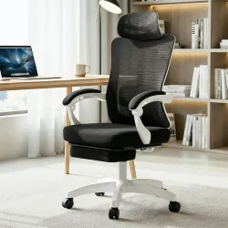 DROGO Flexo Ergonomic Office Chair for Work from Home with Mesh, Armrest, 2D Headrest & Adjustable Lumbar Support | Computer Chair for Study | Gaming Chair with Footrest & Recline (Black/Whi...