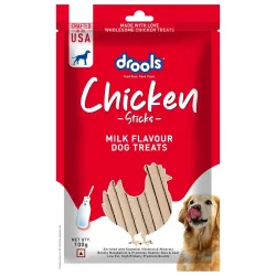 Drools Puppy & Adult Dog Treats Sticks 100g | Chicken & Milk Flavour | Rich in Protein | No Artificial Preservatives | B