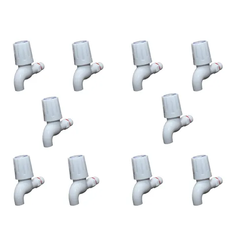 Image of Droptech White PVC Plastic Turbo Bib Cock/Water Taps for Kitchen Bathroom Wash Basins - Set of 10 