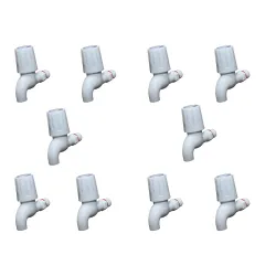 Droptech White PVC Plastic Turbo Bib Cock/Water Taps for Kitchen Bathroom Wash Basins - Set of 10 (1/2\', 15 mm) Type PVC Taps Faucet for Hot and Cold Water