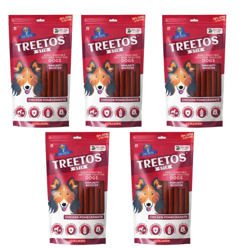 Image of Dr. Pets Pack of 5 Chicken Pomegranate Dog Chew Sticks for Dental Stick, Calcium Bone and Chicken Dog Biscuits Healthy T