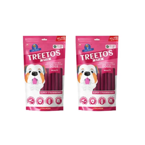 Image of Dr. Pets Pack of 2 (85g Each) Treetos Soft Dog Treats | Chicken Sticks with Strawberry Flavour for Puppies & Adult Dogs 