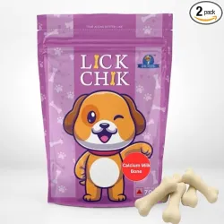 Dr. Pets Pack of 2 (120g Each) Lickchik Calcium Milk Bone Dog Treats | Training Snacks for Dogs & Puppies | Strong Teeth & Bone Support | Real Chicken Enriched