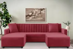 Dr Smith Premium L-Shape Fabric Sofa Set with Two Lounger | Modern Channel-Tufted Design Fabric 5 Seater Sofa (Finish Co