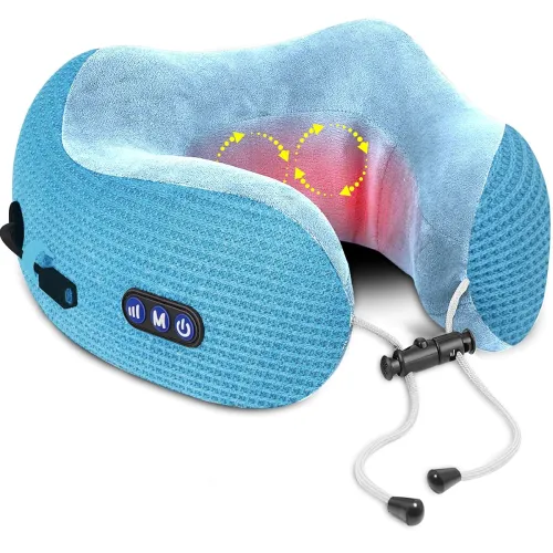 Image of Dr Trust USA Cloudwalker Travel Neck Support for Flights, Rechargeable Memory Foam Traveling Pillow with Massager for Ce