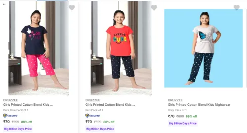 Image of DRUZZEE Girls Cotton Nightwear Starting At @₹70