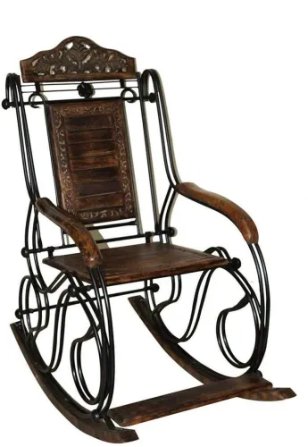 Image of DUA DECOR SHOPPEE Solid Wood 1-Seater Rocking Chair