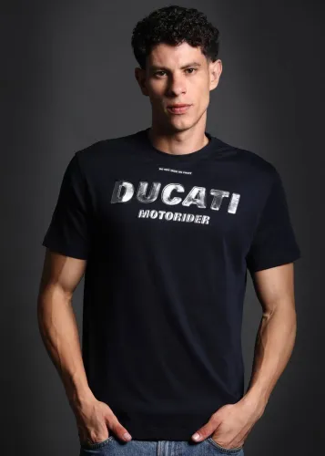 Image of DUCATI  Men Printed Round Neck Pure Cotton Navy Blue T-Shirt