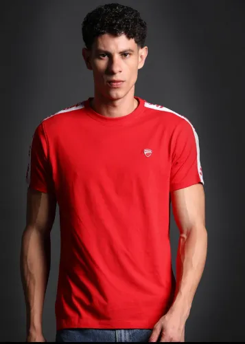 Image of DUCATI  Men Printed Round Neck Pure Cotton Red T-Shirt