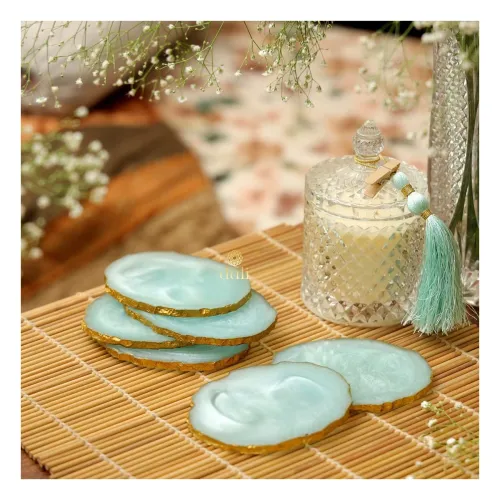 Image of DULI Set of 6 Premium Resin Coasters Tea,Coffee Coasters (10 * 8 cm) (Aqua)