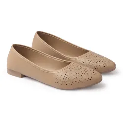 Duosoft Orthopaedic Ballet Flats, Diabetic Comfort Shoes, Beige Perforated Design,Casual Wear Bellies for Women 206-Tan
