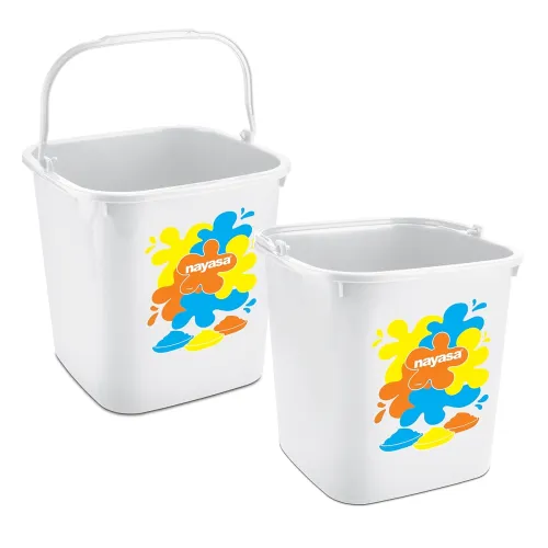 Image of Nayasa 7.5 Litre Square Plastic Bucket, Set of 2 | Durable Water Storage Bucket | Household & Bathroom Utility