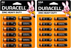 DURACELL Zinc Heavy Duty AA AND AAA Batteries, 1.5V Leak-Resistant Power Battery (Pack of 24)