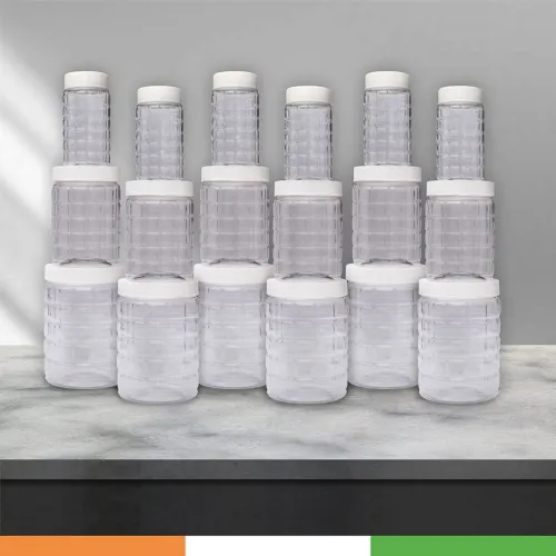 Image of Duraware Plastic Pet Bottles/Grocery Jars | Stackable & Transparent | Pack Of 18 – White