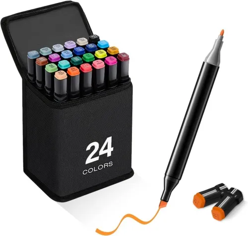 Image of Dwiza Enterprise 24 Pcs Colors Dual Tip Art Markers Coloring Alcohol Based Markers Colored Pens (Set of 24, Multicolor)