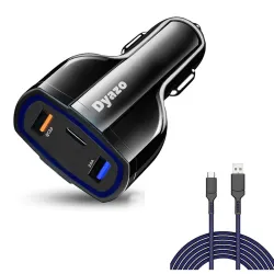 Dyazo 3 Port 36 W Turbo Car Charger Type c Cable