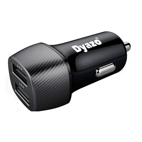 Image of Dyazo 501 24 W Dual Car Charger for iPhone Xr/Xs/Max/X/8/7/Plus, Galaxy and All Other Cellular Phones Carbon Black