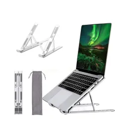 Dyazo 6 Angles Adjustable Aluminum Ergonomic Foldable Portable Tabletop Laptop/Desktop Riser Stand Holder Compatible for MacBook, HP, Dell, Lenovo & All Other Notebook (Silver)