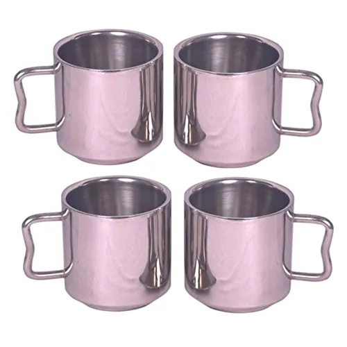 Image of Dynore Stainless Steel Tea Mug - Set of 4, 170 ml