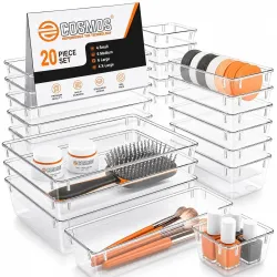 E-COSMOS® 20-Pack Transparent Drawer Organizers Multi-Purpose Divider Trays