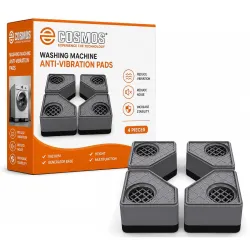 E-COSMOS® Anti-Vibration Washing Machine Pads, 4-Pack Shock Absorbing Rubber Foot Pads, Noise Canceling Support for Washer and Dryer Pedestals, Heavy-Duty Square Floor Protectors (Grey)