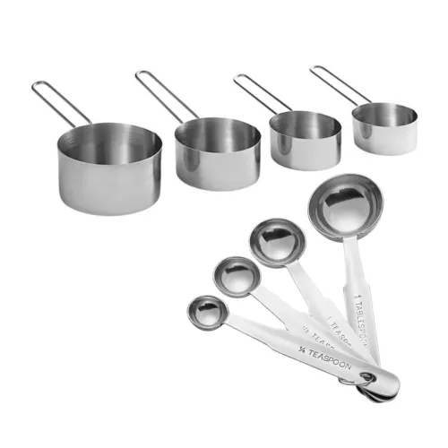 Image of E-COSMOS® Complete Kitchen 4 Stainless Steel Cups & 4 Spoons Set