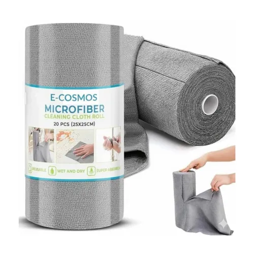 Image of E-COSMOS® Microfiber Cleaning Cloth Roll, 20 Pack – 25x25 cm Reusable & Washable Tear-Away Kitchen Towels – Soft 