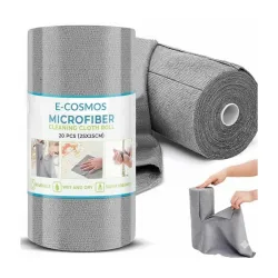 E-COSMOS® Microfiber Cleaning Cloth Roll, 20 Pack – 25x25 cm Reusable & Washable Tear-Away Kitchen Towels – Soft Lint-Free Multi-Purpose Cloths for Home, Office, Car, and Electronics (Grey)