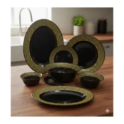 E - Ezra Opalware Divine Black 33 Pcs Dinner Set