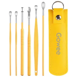 The Force Behind Your Health Ear Cleaning Kit Steel Ear Cleaner Reusable Ear Wax Remover Tool Kit Set With Storage Pack, Ear Curette Cleaner And Spring Ear Buds Cleaner 6 Pcs Set (MULTICOLOU...