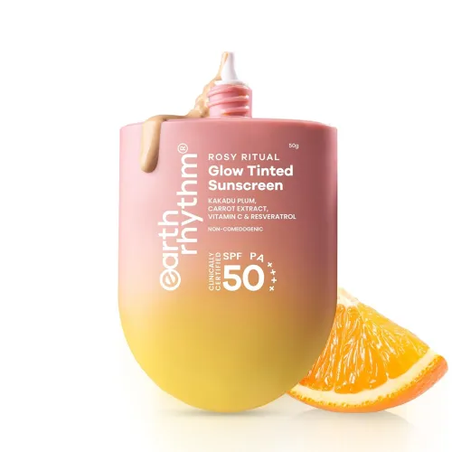 Image of Earth Rhythm Rosy Ritual Glow Tinted Sunscreen SPF 50 PA++++ with Vitamin C, No Oxybenzone (50gm) - Vanilla