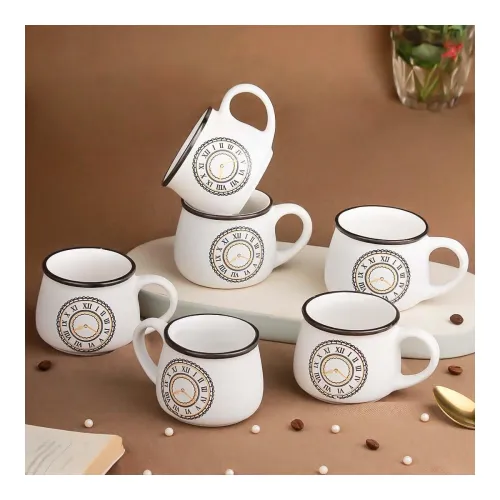 Image of The Earth Store Cup O'clock Cup Set of 6 for Tea-200ml Each Capacity | Clock Print | Microwave and Dishwasher Safe Ceram