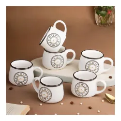 The Earth Store Cup Oclock Cup Set of 6 for Tea-200ml Each Capacity | Clock Print | Microwave and Dishwasher Safe Ceram