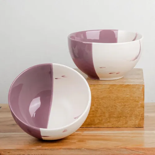 Image of The Earth Store Dual Tone Magenta 580 ml ceramic bowls Set of 2