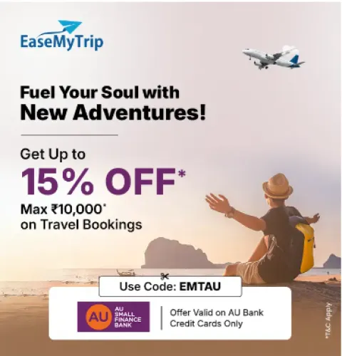 Image of EaseMyTrip Coupon : Save Up To 15% Off on Travel bookings using AU Bank Credit Cards 