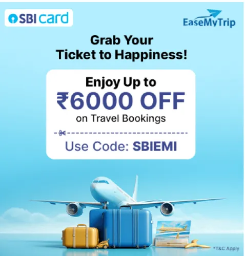 Image of EaseMyTrip Coupon : Save ₹6000 on Travel bookings using SBI Bank Credit Cards EMI 