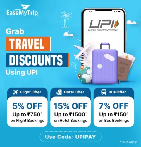 Image of EaseMyTrip UPI Coupon: Save up to 15% discount on Hotels , Flights & Bus using UPI Payment Method 