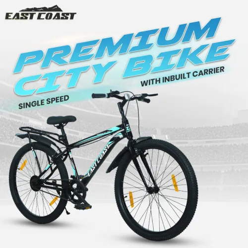 Image of EAST COAST Premium City Bike/cycle 26t with Inbuilt Carrier 26 T (inch) Road Cycle (Single Speed, Black, Rigid)