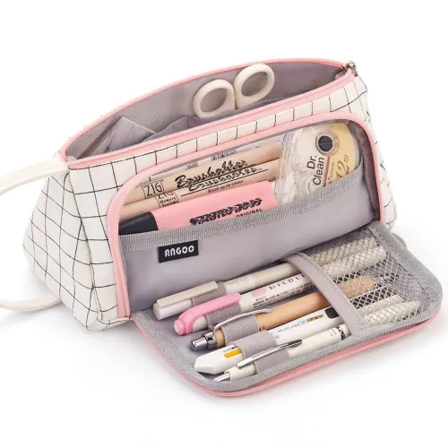 Image of EASTHILL Medium Canvas Pencil Case White Plaid