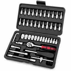 Eastman (6.3 mm) 1/4\' Drive 46-Pcs Socket Set with Blow Mold Case, Mirror Finish, Heavy-Duty Ratchet Handle, Extension rode, Ideal for Automotive Use (E-2260)