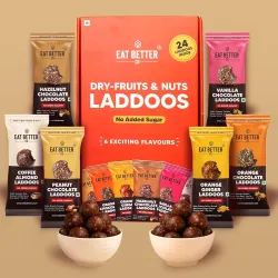 EAT Better CO Assorted Laddoo Box-24 Laddoos in 6 Different Flavors|95% Dry Fruits|Sugar-Free|100% Natural|Energy Bar Replacement|High Protein & Instant Energy-Healthy Snacks, 240 Gram (Pack...