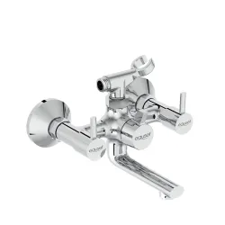 Eauset Plus Brass Bath Mixer with Crutch | Wall Mounted Hot & Cold Bath Shower Mixer Tap | Leak Resistant Bathroom Faucet | Adjustable Hot Limit | Polished Finish